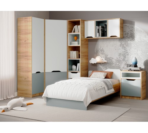 Комплект детской мебели Рич 6, дуб крафт золотой/пастельный зеленый/сумеречный голубой