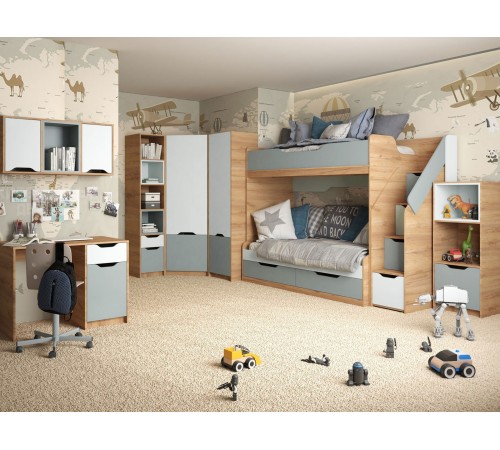 Комплект детской мебели Рич 1, дуб крафт золотой/пастельный зеленый/сумеречный голубой