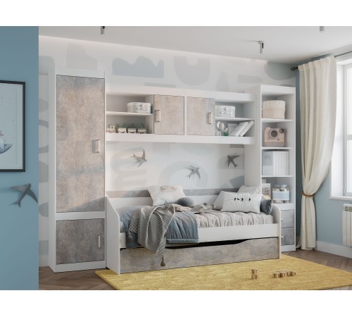 Комплект детской мебели Паскаль 4, белый/цемент светлый Комплект детской мебели Паскаль 4, белый/цемент светлый