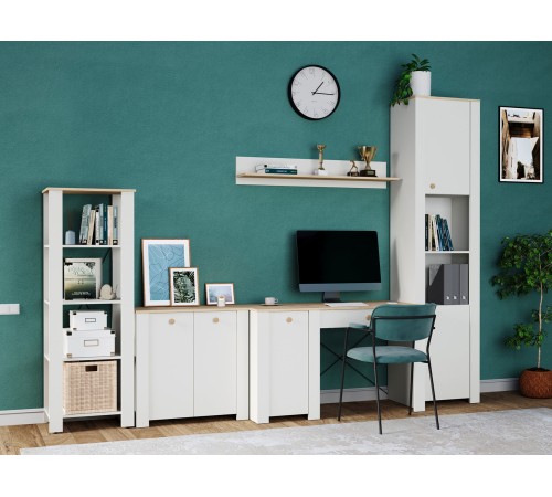 Комплект детской мебели Джастин 3, дуб белый/белый шагрень