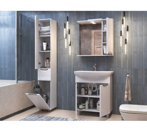 Комплект мебели для ванной Каллао 7 правый, белый глянец