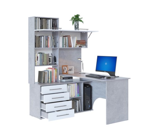 00-00015782 Компьютерный стол Бастон / КСТ-14.1, левый, бетон/белый