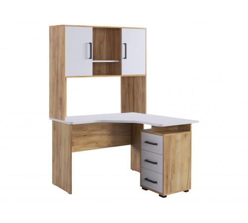 Лайт-2 Стол компьютерный 1200 угловой + Надстройка, дуб крафт золотой/белый