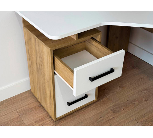 Лайт-2 Стол компьютерный 1200 угловой + Надстройка, дуб крафт золотой/белый