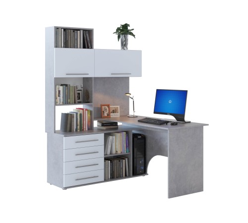 00-00015782 Компьютерный стол Бастон / КСТ-14.1, левый, бетон/белый