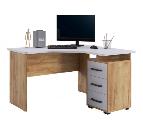 Лайт-2 Стол компьютерный 1200 угловой + Надстройка, дуб крафт золотой/белый