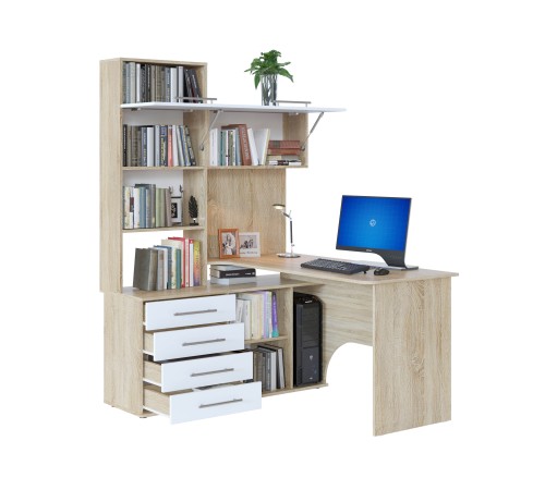 00-00015785 Компьютерный стол Бастон / КСТ-14.1, левый, дуб сонома/белый