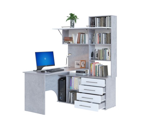 00-00015788 Компьютерный стол Бастон / КСТ-14.1, правый, бетон/белый