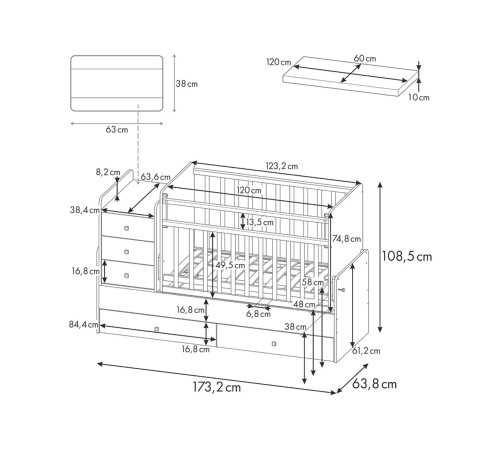 Кровать детская Фея 1100, дуб крафт золотой/белый