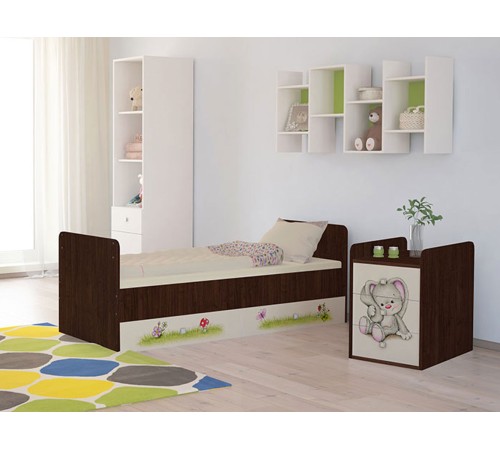 Кровать детская Фея 1100 Зайчонок, венге/бежевый