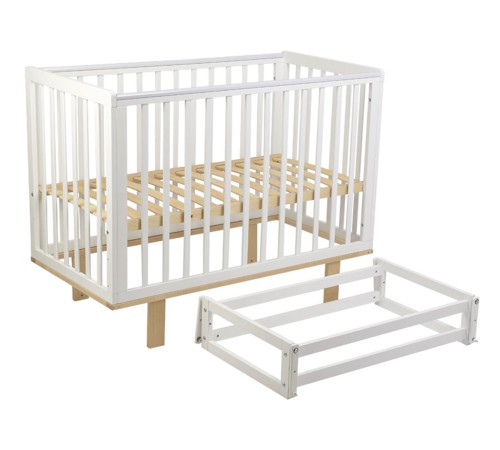 Кроватка детская Polini kids Simple 340 с маятником, белый/натуральный Кроватка детская Polini kids Simple 340 с маятником, белый/натуральный