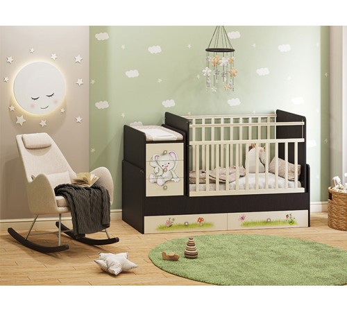 Кровать детская Фея 1100 Зайчонок, венге/бежевый