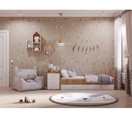 Кровать детская Фея 1100, дуб крафт золотой/белый