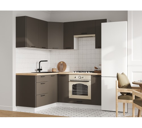 Аурелио Кухонный гарнитур угловой 180х150 см Скрытые «Дорадо», белый/айриш