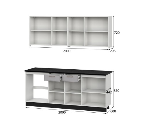 Адель Кухонный гарнитур прямой 200 см, белый/нео, столешница черная