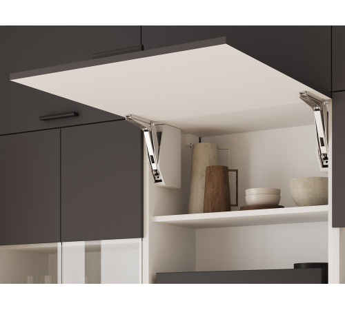 Модус Кухонный гарнитур высокий прямой с антресольными шкафами 240 см, белый/графит серый со стеклом
