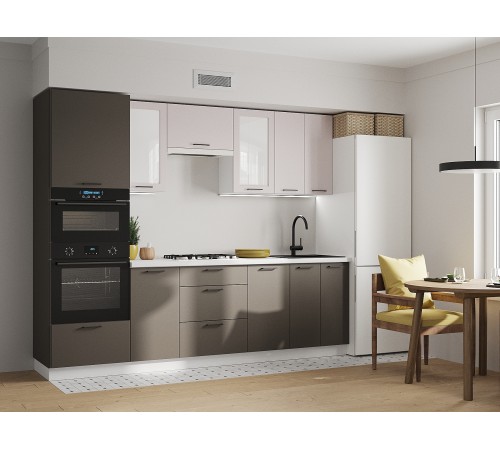 Аурелио Кухонный гарнитур прямой со стеклом 260 см Скрытые «Дорадо», белый/айриш/белый лакобель