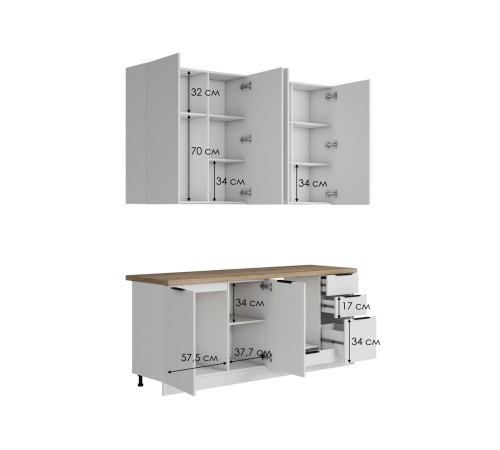 Нома Кухонный гарнитур прямой 200 см, белая Шагрень/дуб Кера