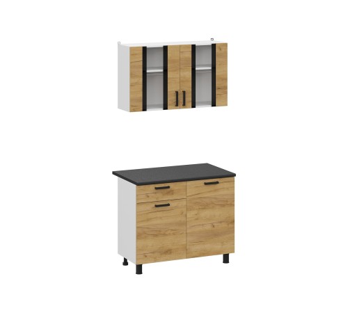 Абрау Кухонный гарнитур прямой 100 см, белый/дуб золотой/черный