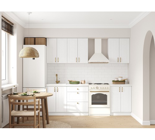 Прованс Кухонный гарнитур прямой 180 см, белый/белый текстурный