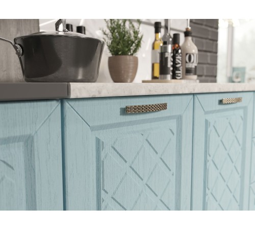 Кухонный гарнитур Агава 200 см, акация белая/аква/столешница калаката