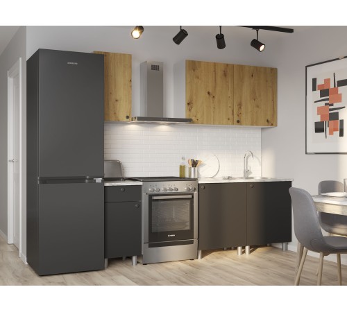 Лион Кухонный гарнитур прямой 160 см, белый/черный/артизан/белый гранит