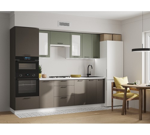 Аурелио Кухонный гарнитур прямой со стеклом 260 см Скрытые «Дорадо», белый/айриш/белый лакобель