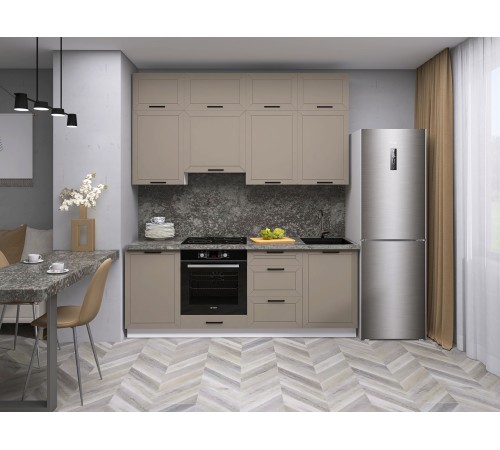 Вектор Кухонный гарнитур прямой 210 см, белый/базальт