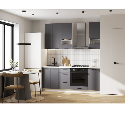 Модус Кухонный гарнитур высокий прямой со стеклом 200 см, белый/графит серый со стеклом