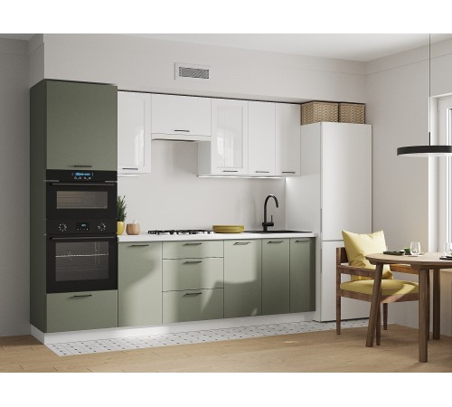 Аурелио Кухонный гарнитур прямой со стеклом 260 см Скрытые «Дорадо», белый/айриш/белый лакобель