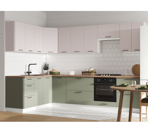 Аурелио Кухонный гарнитур угловой 300х180 см Скрытые «Дорадо», белый/айриш