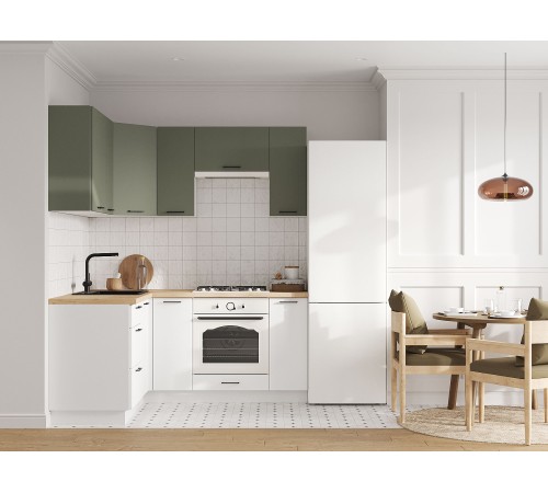 Аурелио Кухонный гарнитур угловой 180х150 см Скрытые «Дорадо», белый/айриш