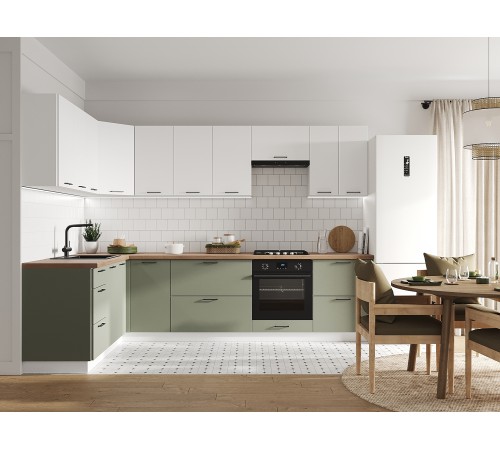 Аурелио Кухонный гарнитур угловой 300х180 см Скрытые «Дорадо», белый/айриш