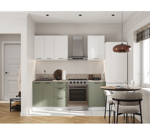 Аурелио Кухонный гарнитур прямой со стеклом 150 см Скрытые «Дорадо», белый/айриш/белый лакобель