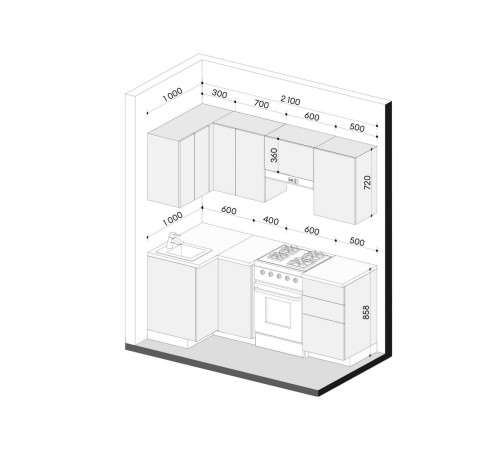 Грейвуд Кухонный гарнитур угловой 210х100 см, белый/арктик