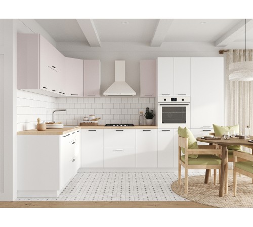 Аурелио Кухонный гарнитур угловой 320х220 см Скрытые «Дорадо», белый/айриш