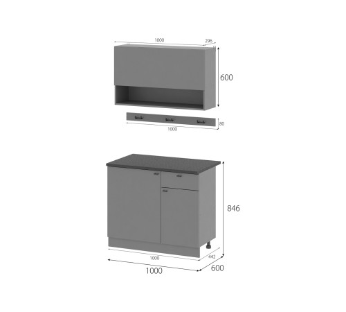 Энни Кухонный гарнитур прямой 100 см, графит серый/черный