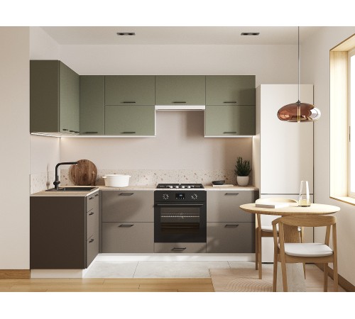 Аурелио Кухонный гарнитур угловой 240х140 см Скрытые «Дорадо», белый/айриш