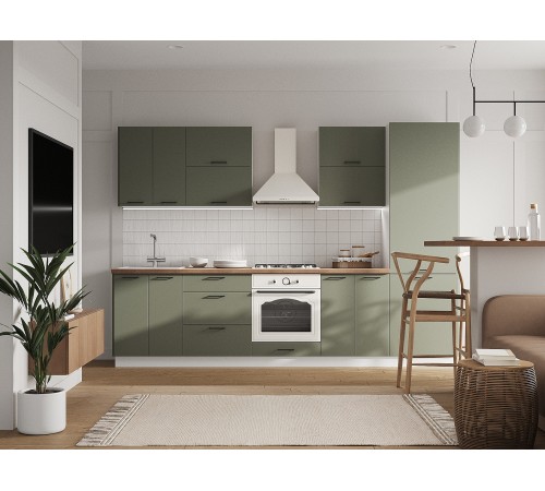 Аурелио Кухонный гарнитур прямой 300 см Скрытые «Дорадо», белый/айриш