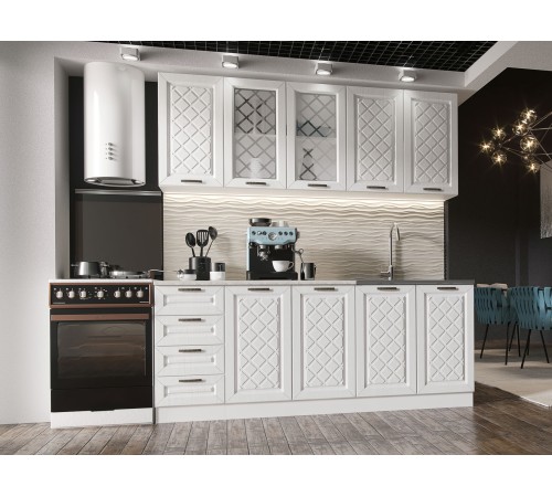 Кухонный гарнитур Агава 200 см, акация белая/столешница калаката