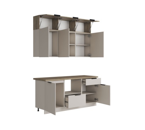 Бохо Кухонный гарнитур прямой 180 см, кашемир/дуб Крафт серый/дуб Кера