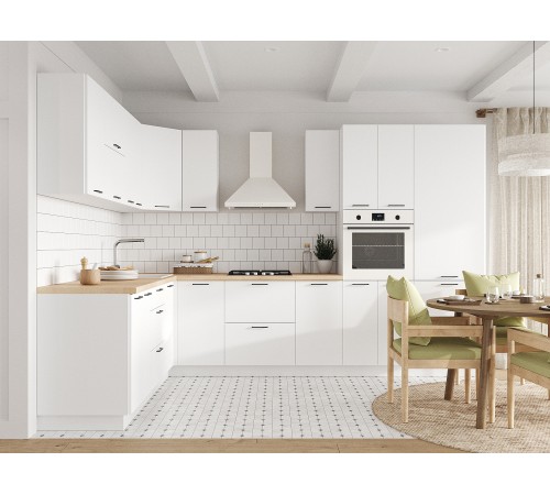 Аурелио Кухонный гарнитур угловой 320х220 см Скрытые «Дорадо», белый/айриш