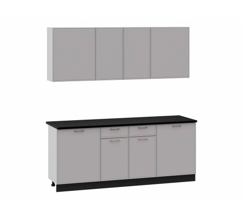 Адель Кухонный гарнитур прямой 200 см, белый/нео, столешница черная