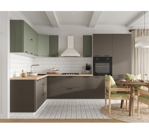 Аурелио Кухонный гарнитур угловой 320х220 см Скрытые «Дорадо», белый/айриш