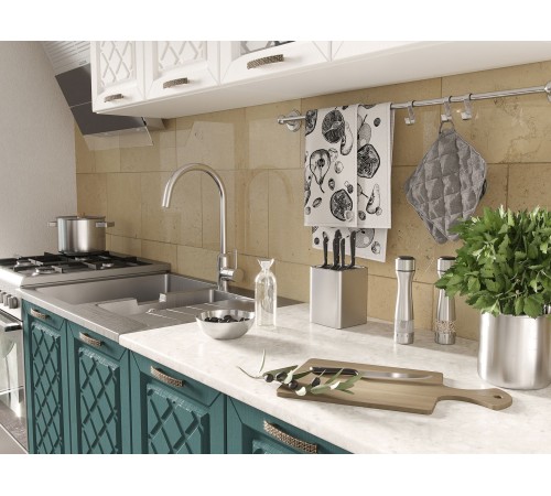 Кухонный гарнитур Агава 200 см, акация белая/моренга/столешница калаката