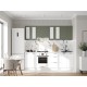 Аурелио Кухонный гарнитур прямой со стеклом 240 см Скрытые «Дорадо», белый/айриш/белый лакобель