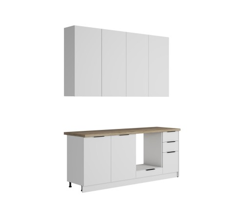 Нома Кухонный гарнитур прямой 200 см, белая Шагрень/дуб Кера