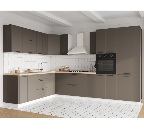 Аурелио Кухонный гарнитур угловой 320х220 см Скрытые «Дорадо», белый/айриш