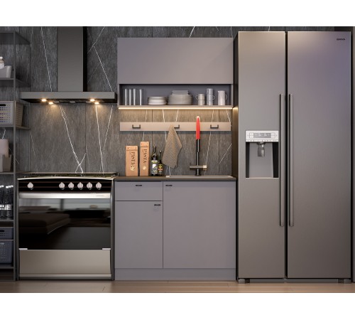 Энни Кухонный гарнитур прямой 100 см, графит серый/черный