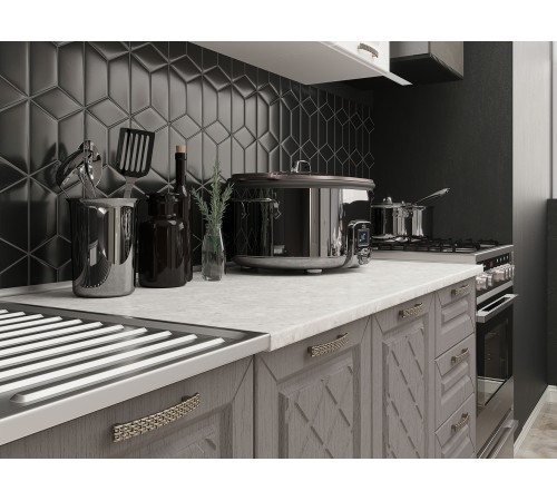 Кухонный гарнитур Агава 200 см, акация белая/трюфель/столешница калаката